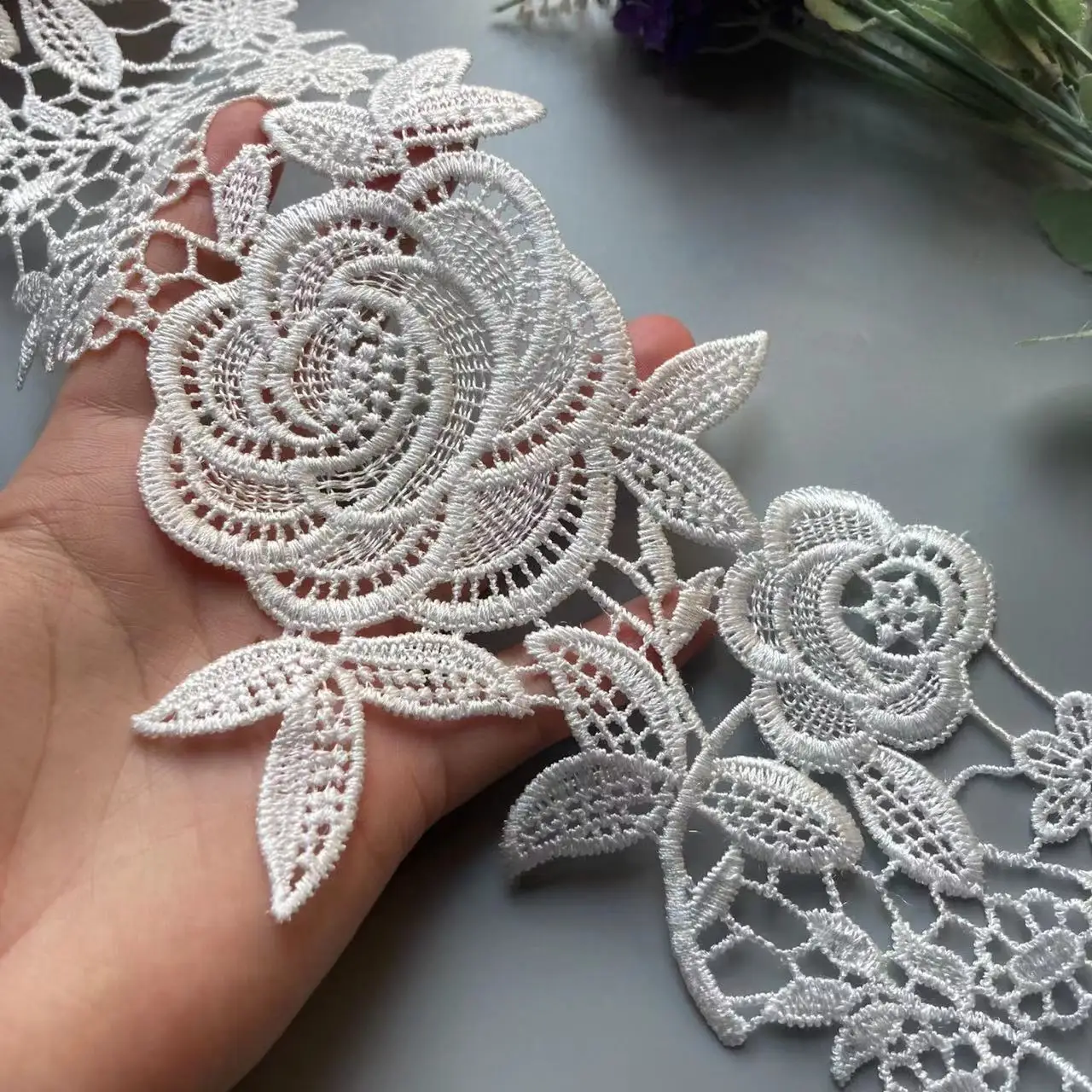 

2 yard White 12cm Polyester Pearl Flower Embroidered Lace Trim Ribbon Fabric Handmade DIY Wedding Dress Sewing Supplies Craft