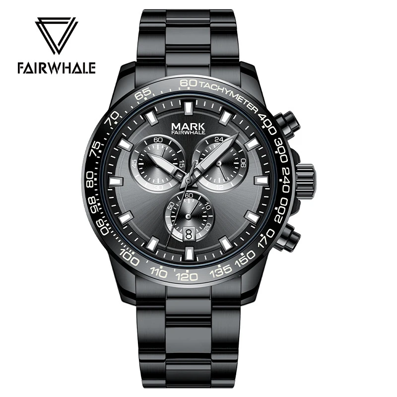 

Мужские часы Mark Fairwhale, новые кварцевые наручные часы из нержавеющей стали, водонепроницаемые светящиеся повседневные модные часы с хронографом для мужчин
