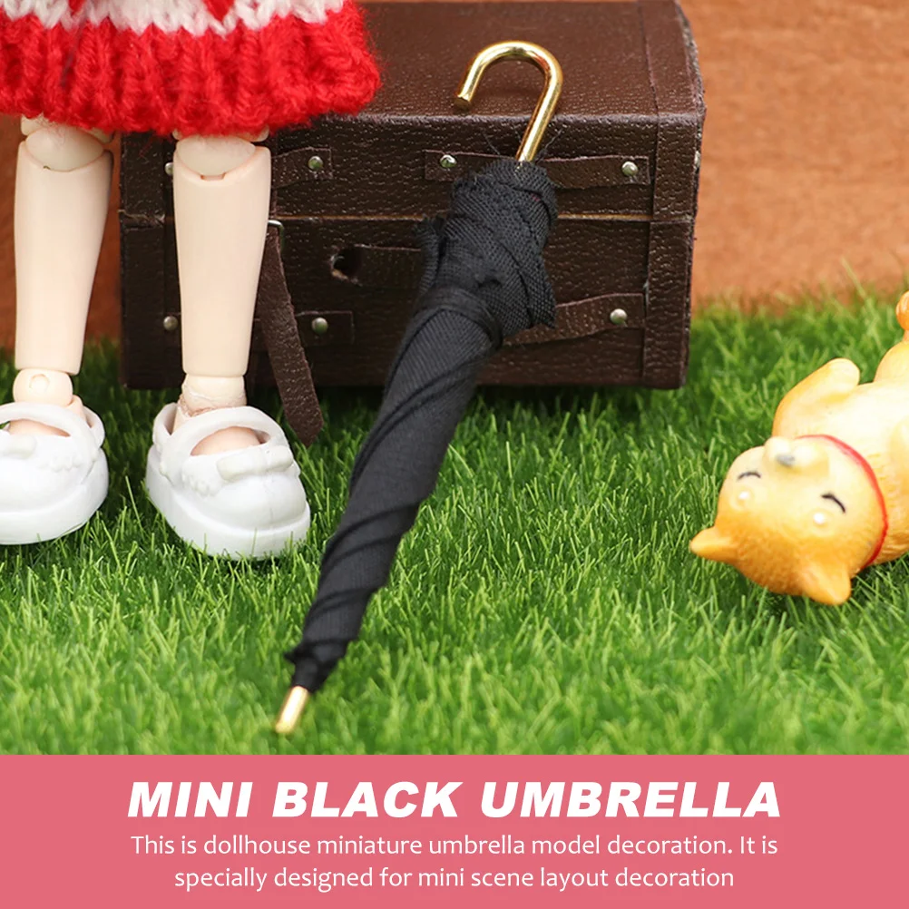 2 Pcs Umbrella Ornaments Decorative Dollhouse Accessory Miniature Umbrellas Decorate Black Models Birch