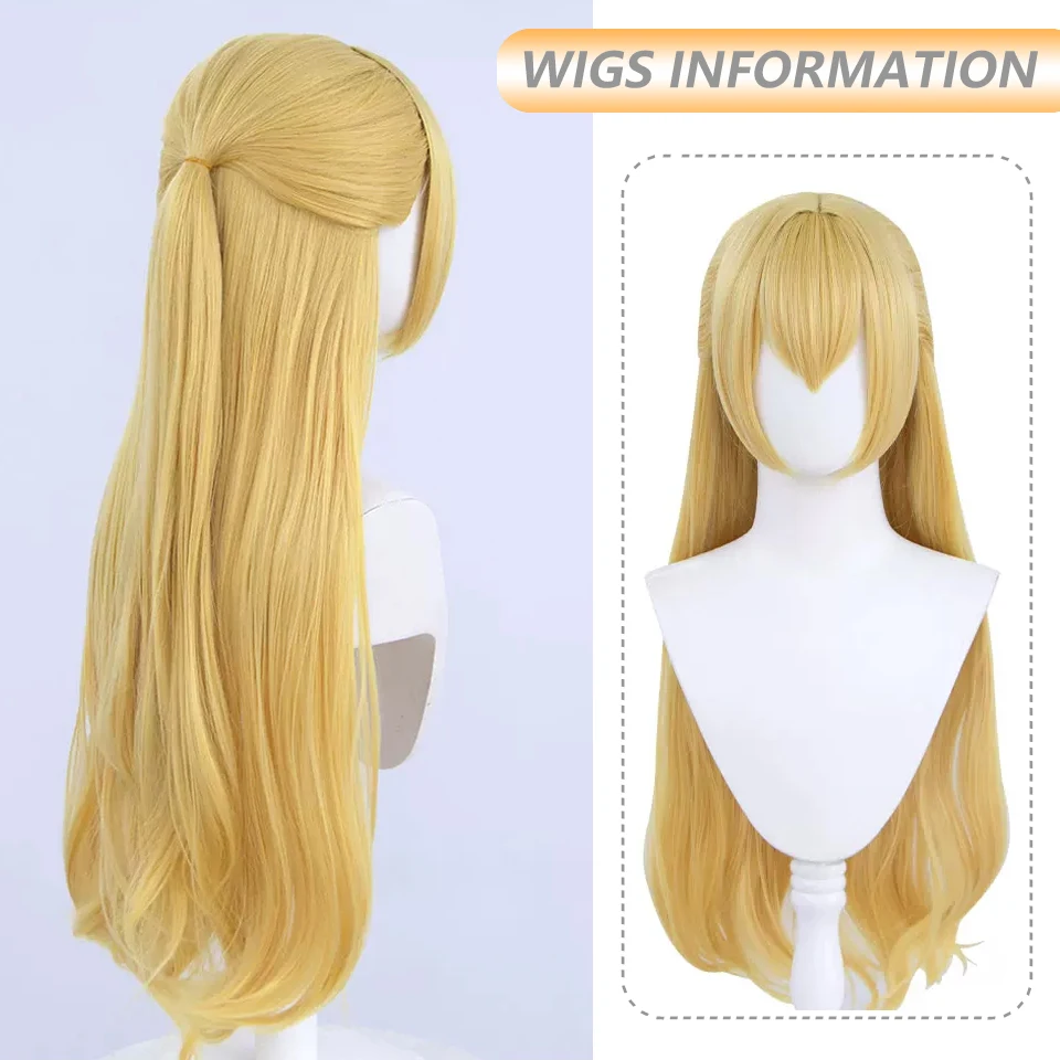 Long Cosplay Wig Golden Yellow Princess Serenity Long Curly Synthetic Hair Anime Sailor Moon Tsukino Usagi Costume Wig for Hallo