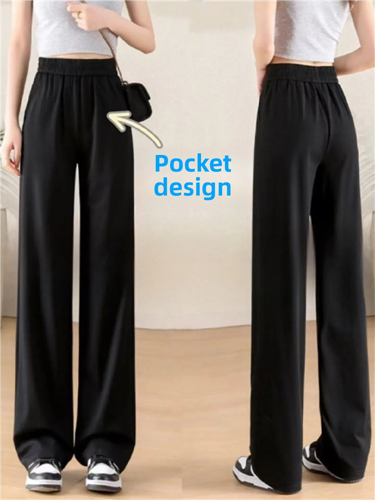 

Black Wide Leg Pants Women's Summer Thin Breathable Straight Casual Loose Slimming Narrow Version Drapey Cotton High Waist El...