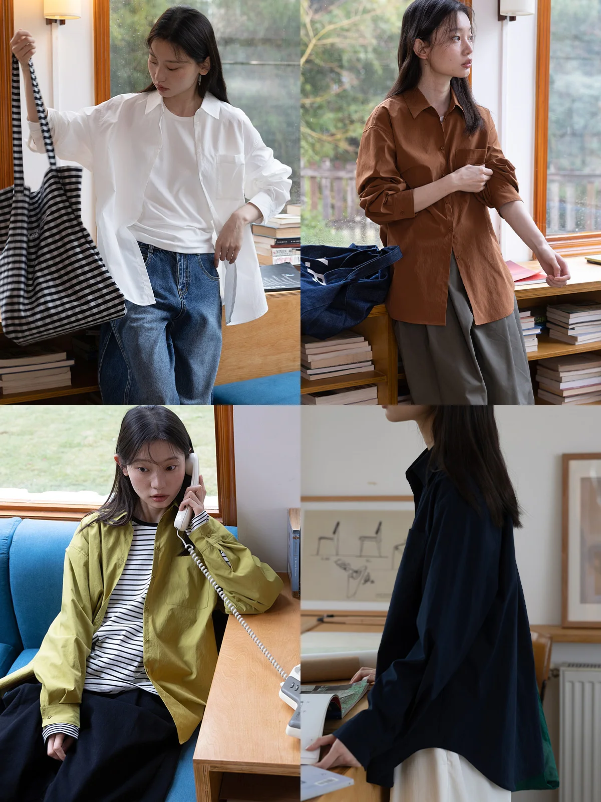 

Still Walking Basic Pure Color Casual Loose irt Narrow Button Plaet Breathable Polyester Fiber Long Sve Women's irt