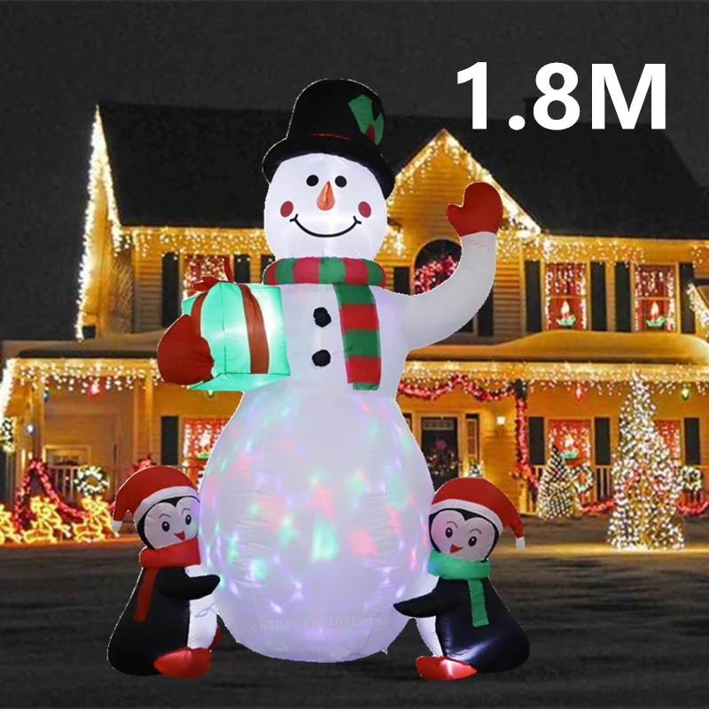 

1.8M Christmas inflatable two penguin snowmen holding gifts, with LED lights, decorated for indoor and outdoor Christmas scenes