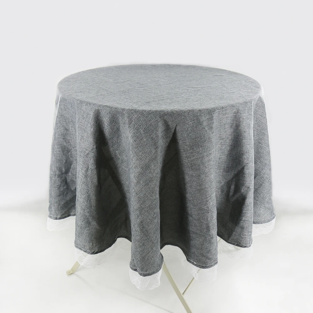 1PC Table Cloth Round Wedding Party Table Cover Imitate Linen Lace Tablecloth Nordic Tea Coffee Tablecloths Home Kitchen Decor