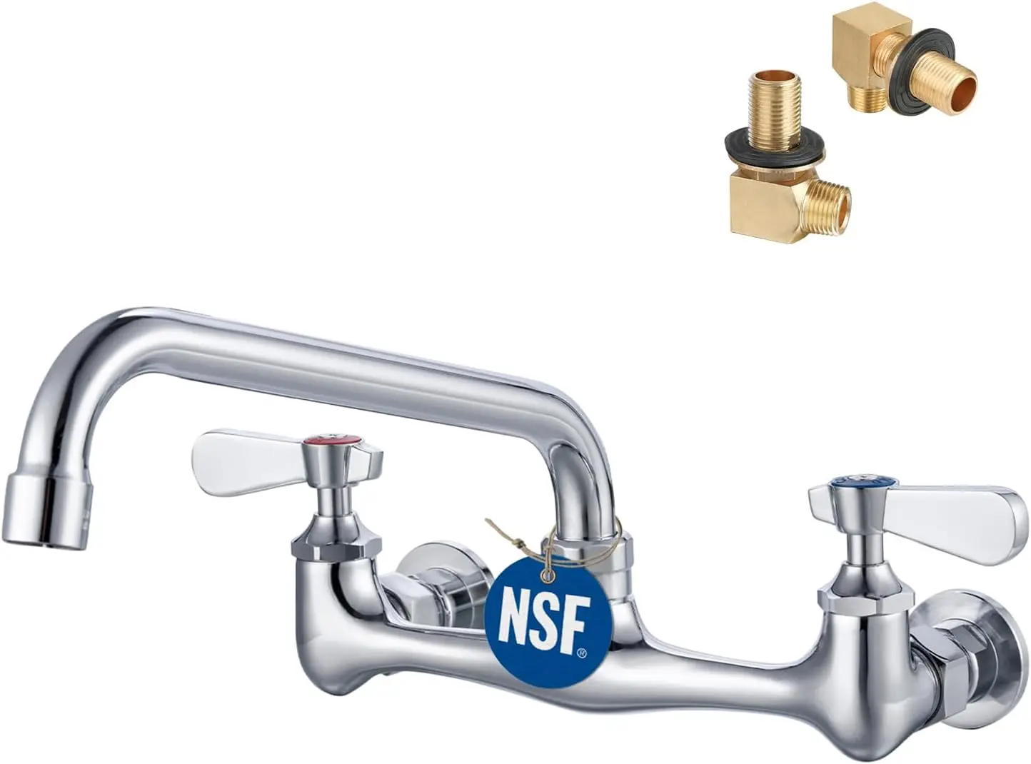 

8' Lead-Free Wall Mount Kitchen Faucet, 3-Compartment Sink, Swivel Spout, NSF Certified for Restaurant & Utility Use