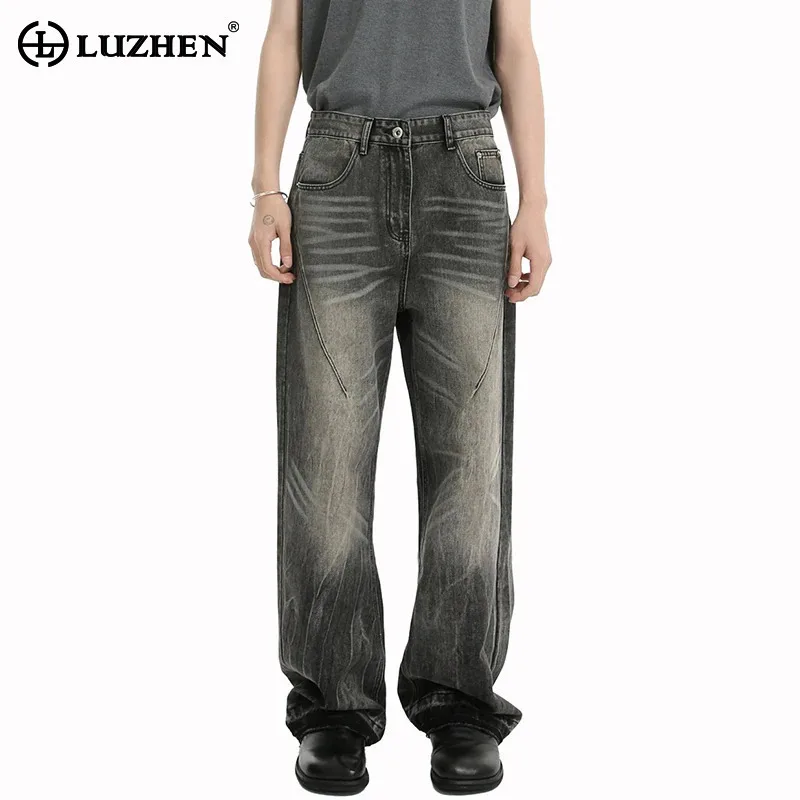 

LUZHEN Casual 2025 New Straight Trendy Gradient Washed Design Jeans Men's Fashion High Quality Vintage Male Denim Pants JY2678