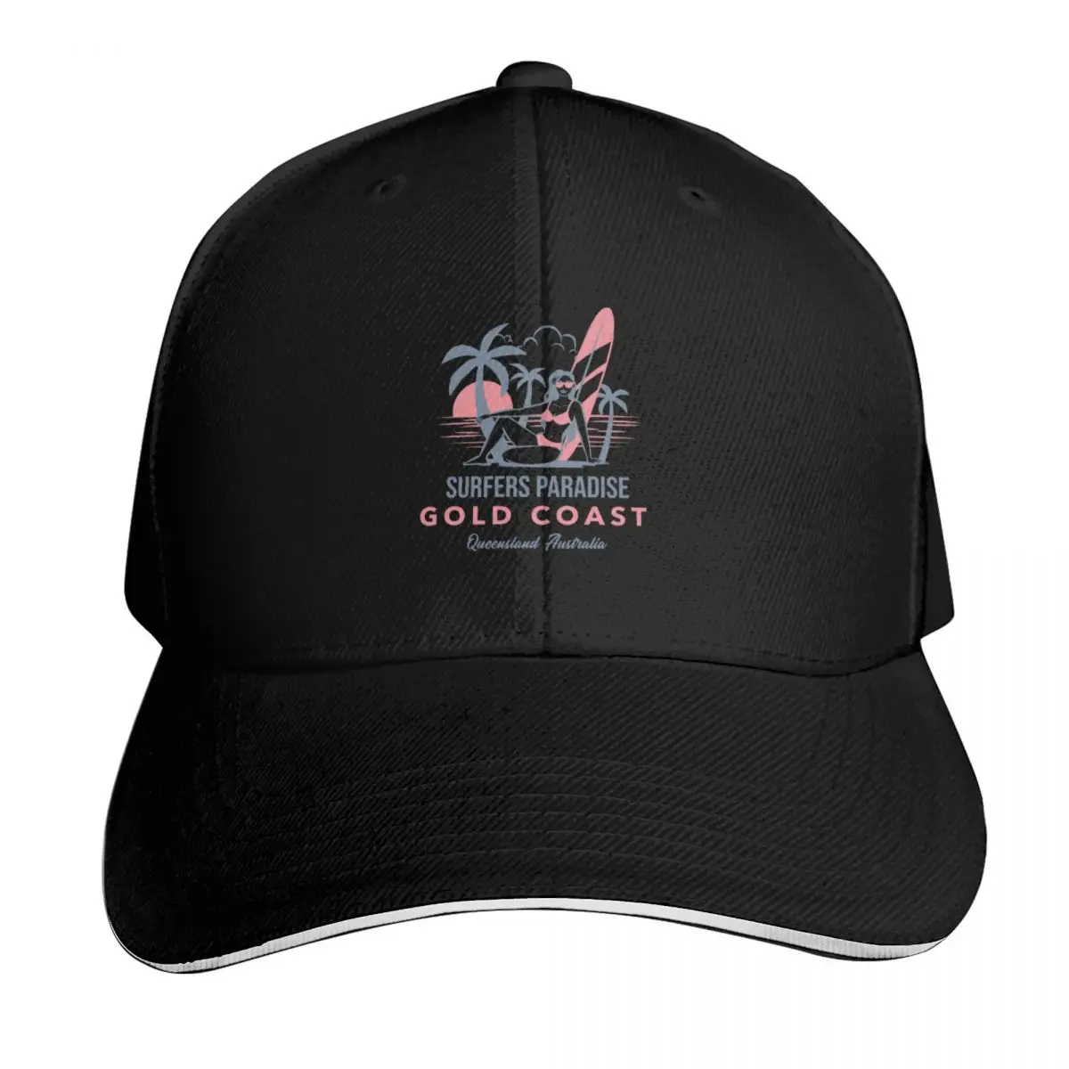 Vintage Gold Coast Surfers Paradise Queensland Baseball Cap Quick Dry Performance Cotton Twill Breathable Contrast Two Tone Brim