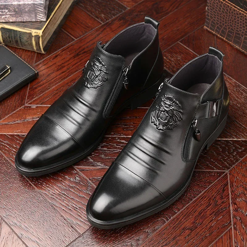 Men's Shoes Trendy Men Boots Luxury High Quality Leather Embossing Men's Boots Zip Male Leather Shoes Hard-Wearing Work Footwear - Image 4