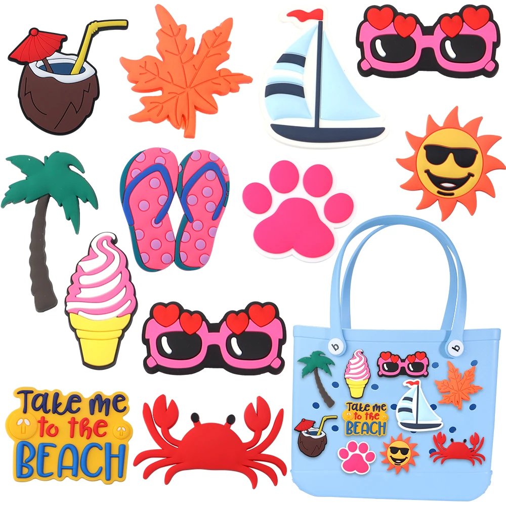 2pcs/pack  PVC DIY Beach Bag MOM Lift Charms Daisy Flower Sunflower Rainbow Handbag Decoration Beach Tote Bag Accessories view 6
