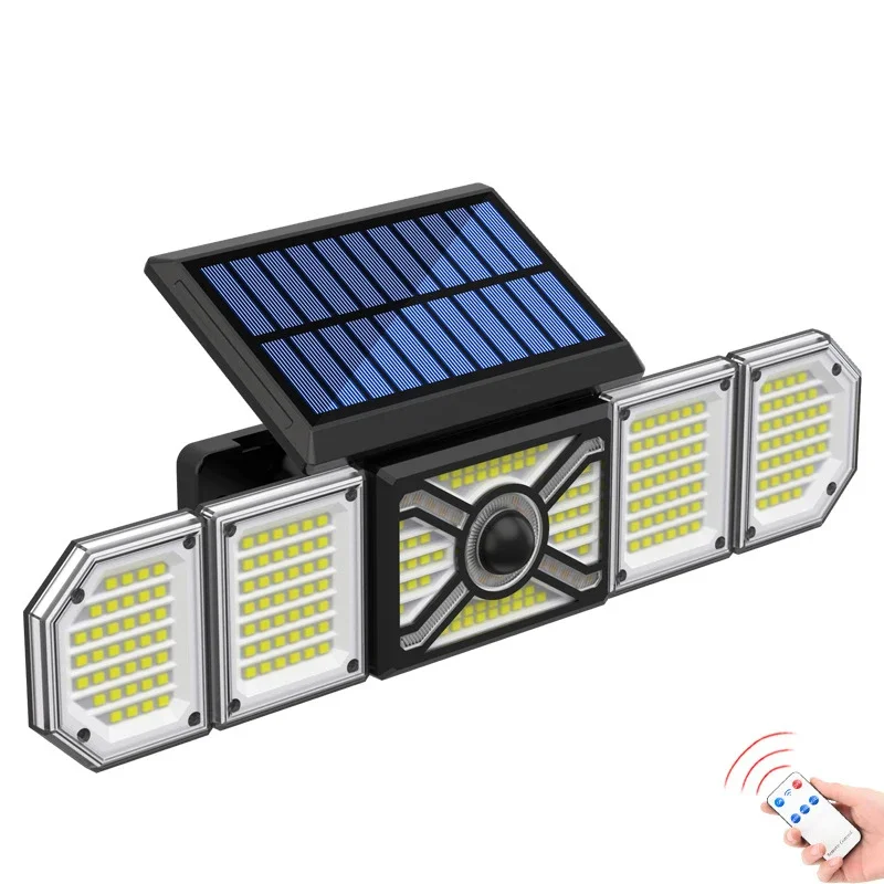 

244 LED Solar Street Light 5 Head Wall-Mounted Motion Sensor Waterproof Integrated Outdoor Light Courtyard Road Lighting 3 modes