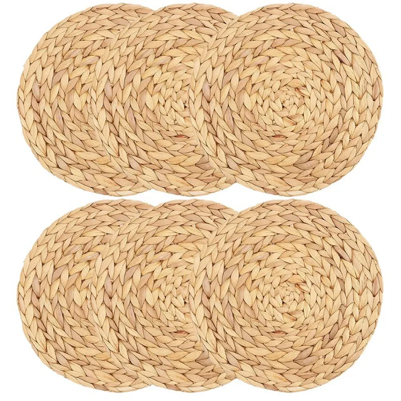 

Round Woven Placemats, Water Hyacinth Woven Rattan Placemats Round Braided Rattan Tablemats Non-Slip Insulation Pads