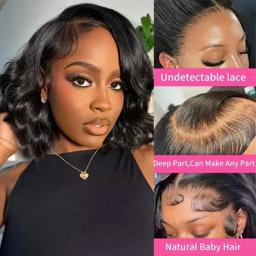 250% Density Body Wave Short Bob Wigs Human Hair 13x4 Transparent Lace Frontal Human Hair Wig 4x4 Lace Closure Bob Wig For Women