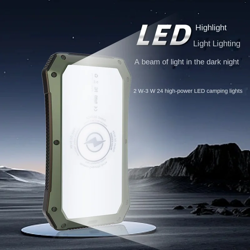 Solar Power Bank 20000mAh PD Fast Charging LED Camping Light Wireless Charging Mobile Power Battery Light Portable Solar Charger