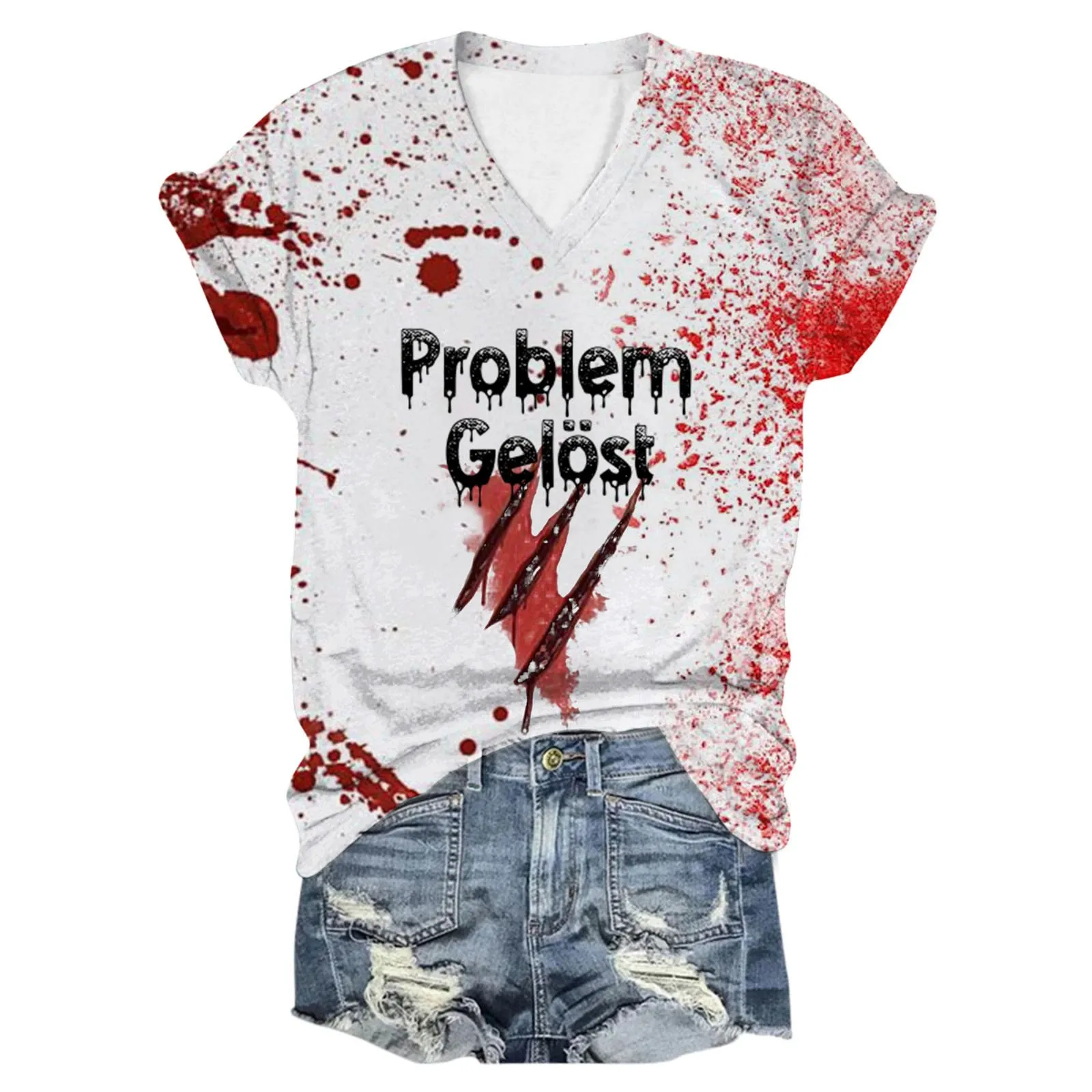 hallween  Bloody merch tshirt Problem Solved T Shirt Women Funny i am fine Halloween Blood Clothes