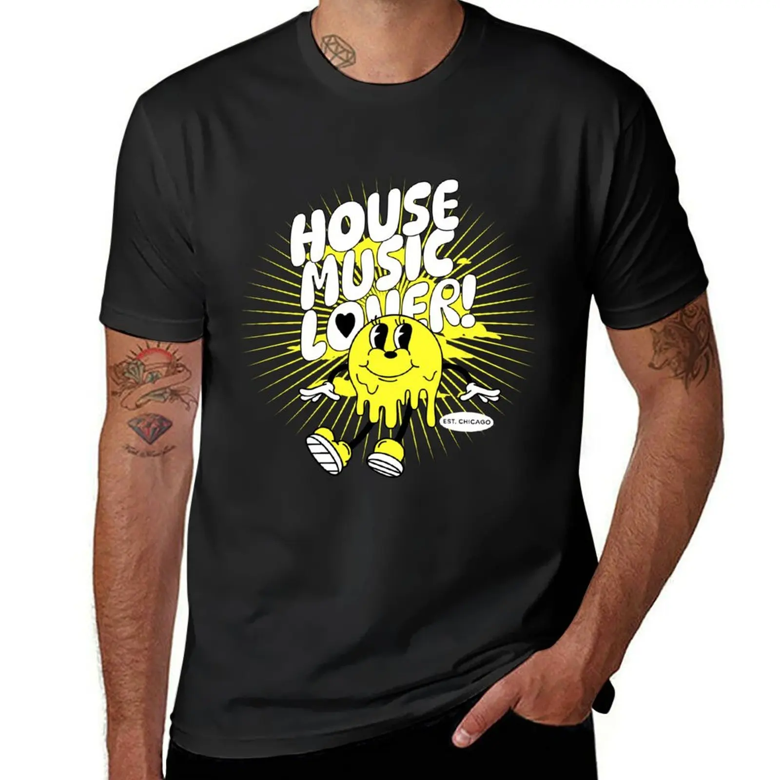 HOUSE MUSIC - Lover Melting Mascot (white/yellow) T-Shirt aesthetic clothes summer tops vintage mens workout shirts