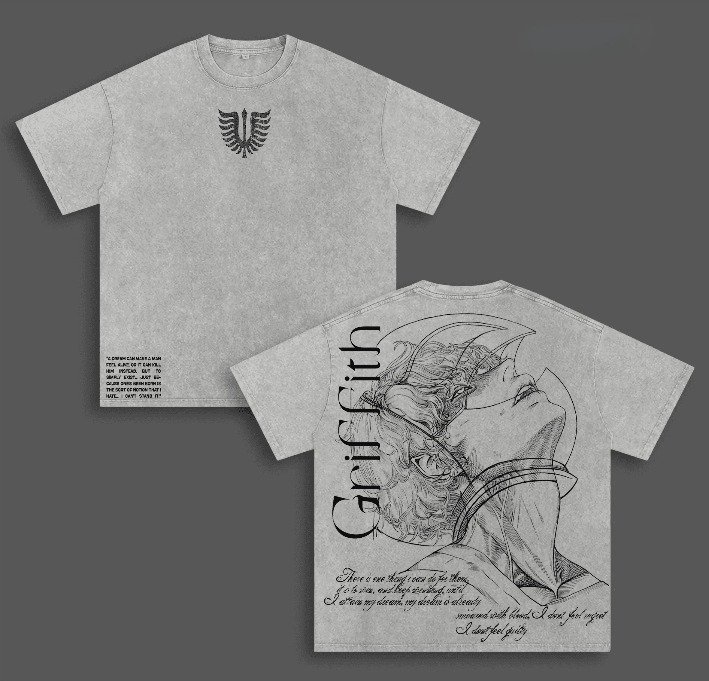 Griffith Berserk T Shirt Anime Vintage Y2k Washed Oversized T-shirt Unisex Clothing Oversized Short Sleeve Pure Cotton Tees Tops