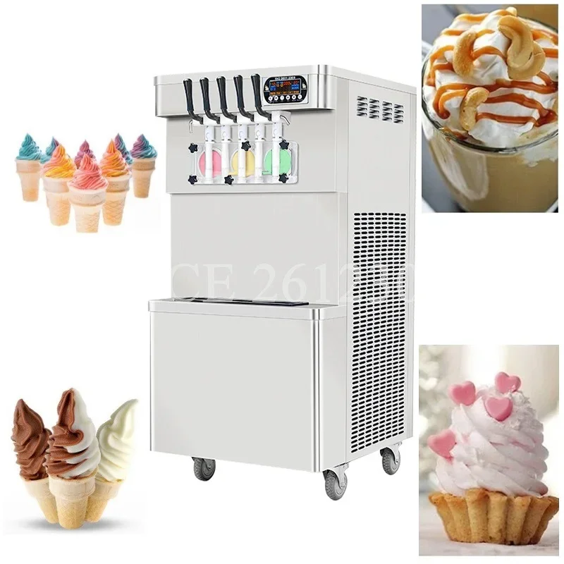 

Vertical Cone Ice Cream Maker 5 Flavors Soft Serve Ice Cream Machine Commercial High Capacity Sundae Ice Cream Machine