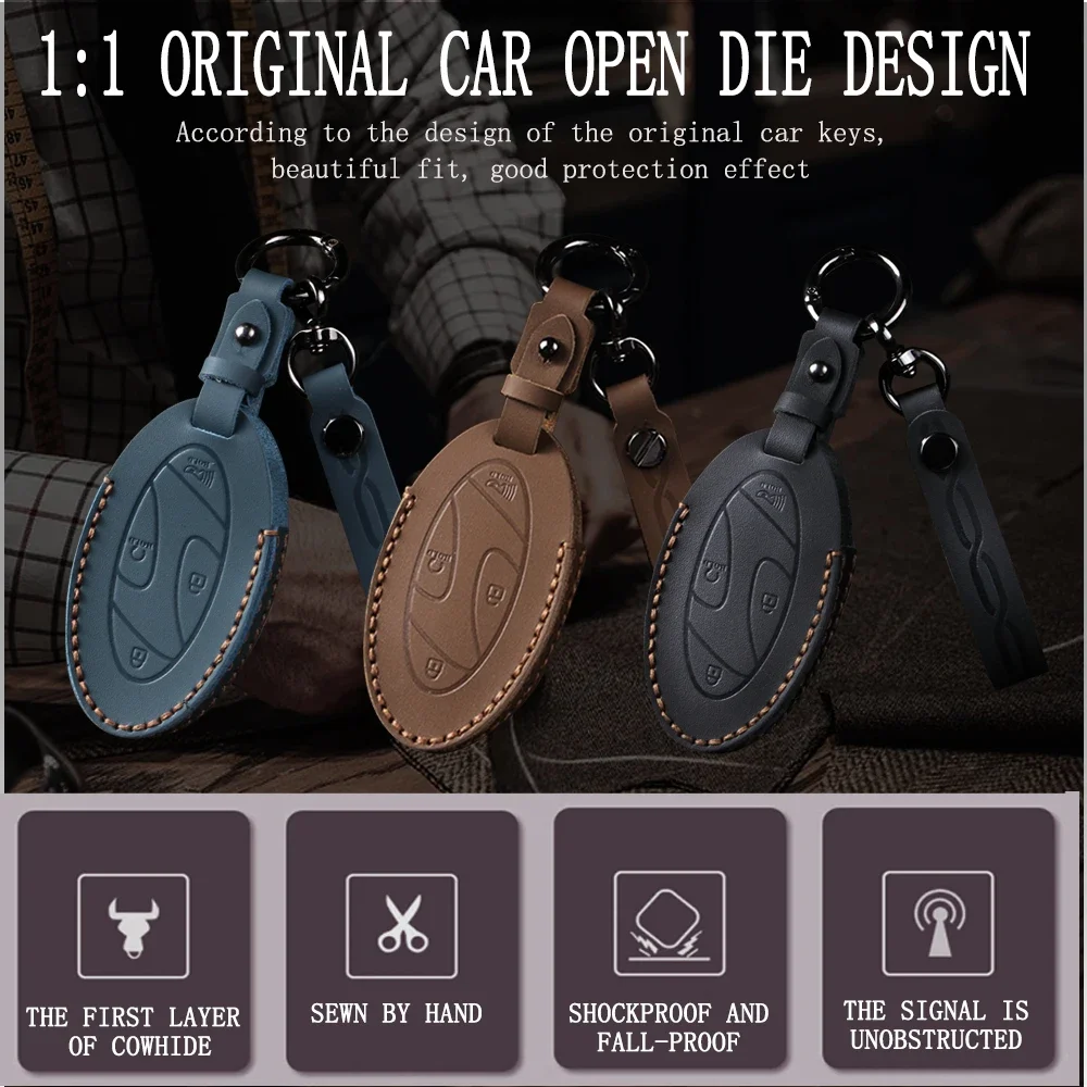 

5 7 Bottons Car Key Fob Case Cover Keychain For Hyundai Grandeur GN7 Kona Ev 2023 Lonic 6 Elantra 2023-2025 Leather Accessories