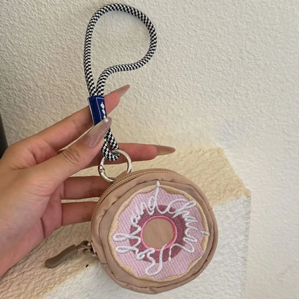 

Creative Cute Mini Coin Purse Multifunctional Doughnut Nylon Key Chain Wallet Zipper Portable Embroidery Earphone Bag Outdoor