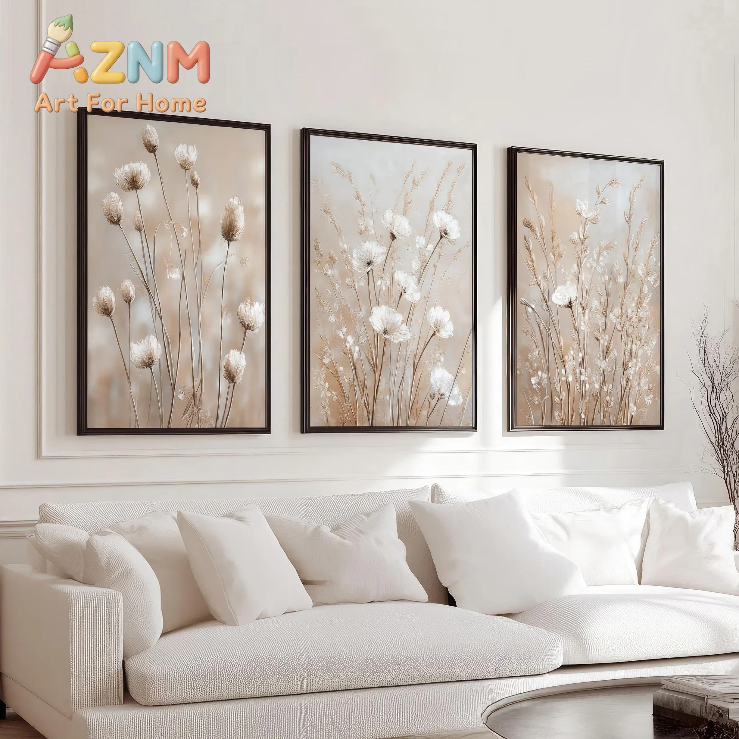 1pc frameless Beige Floral Wall Art Bohemian Neutral Botanical Prints Canvas Art Posters Modern Home Decor Suitable for Bedroom