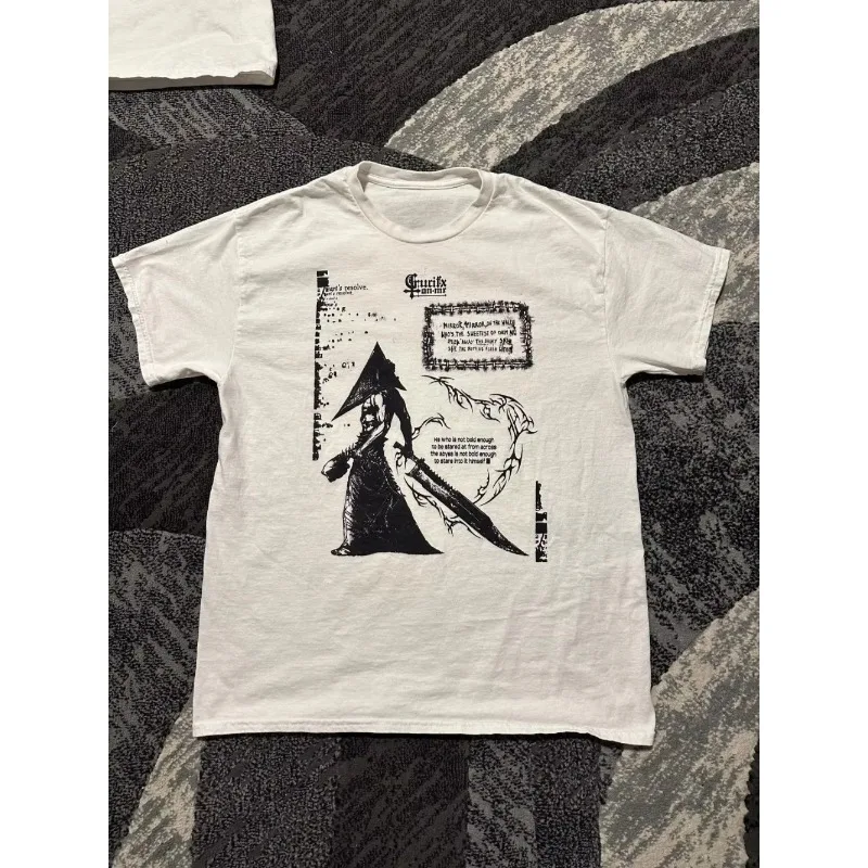 Retro Silent Hill T-shirt Retro Game Player T-shirt Classic Horror Game Clothing Retro Genjuku Style Unisex T-shirt