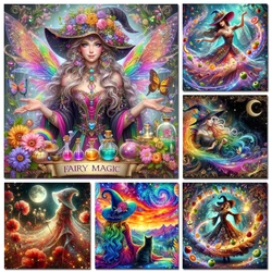 Witch 5D DIY Diamond Painting Kit Black Cat Fruit Diamond Embroidery Full Diamond Mosaic Art Picture Halloween Decoration