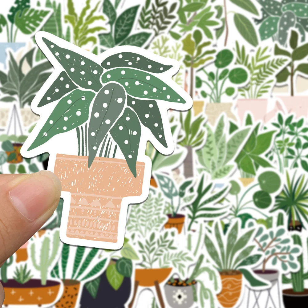 10/20/44개 화분에 심은 녹색 식물 만화 스티커 방수 DIY 스크랩북 전화기 여행가방 다이어리 신선한 스타일 그래피티 데칼 팩