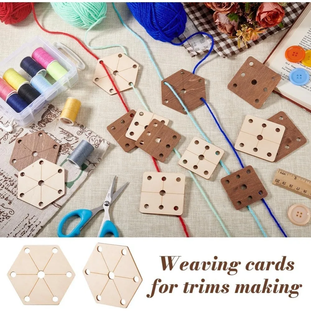 24Pcs Hexagon Weaving Cards 2.6x3 Inch Wood Loom Cards Handmade Tools Supplies Wood Tablet Cards Wood - view 5