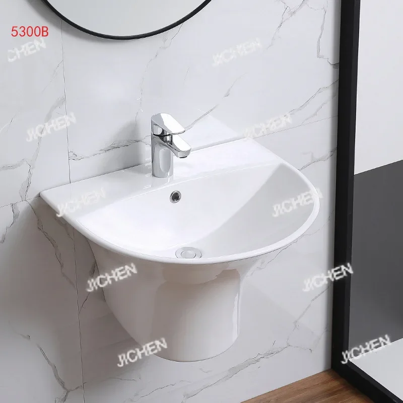 อ่างล้างหน้าแบบแขวนผนัง HG สำหรับอพาร์ทเมนต์ขนาดเล็ก ดีไซน์เรียบง่าย ผลิตจากเซรามิกแบบครบชุด