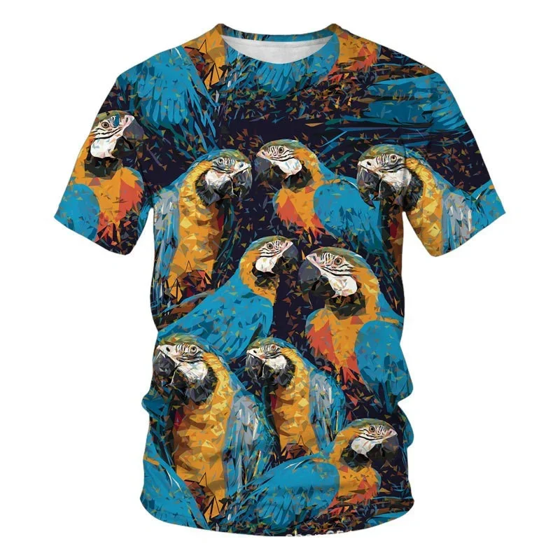 Parrot Bird Pattern T-Shirt For Men Animal 3D Printed T Shirts Fashion Round Neck Harajuku Casual Short Sleeve Loose Tees Tops