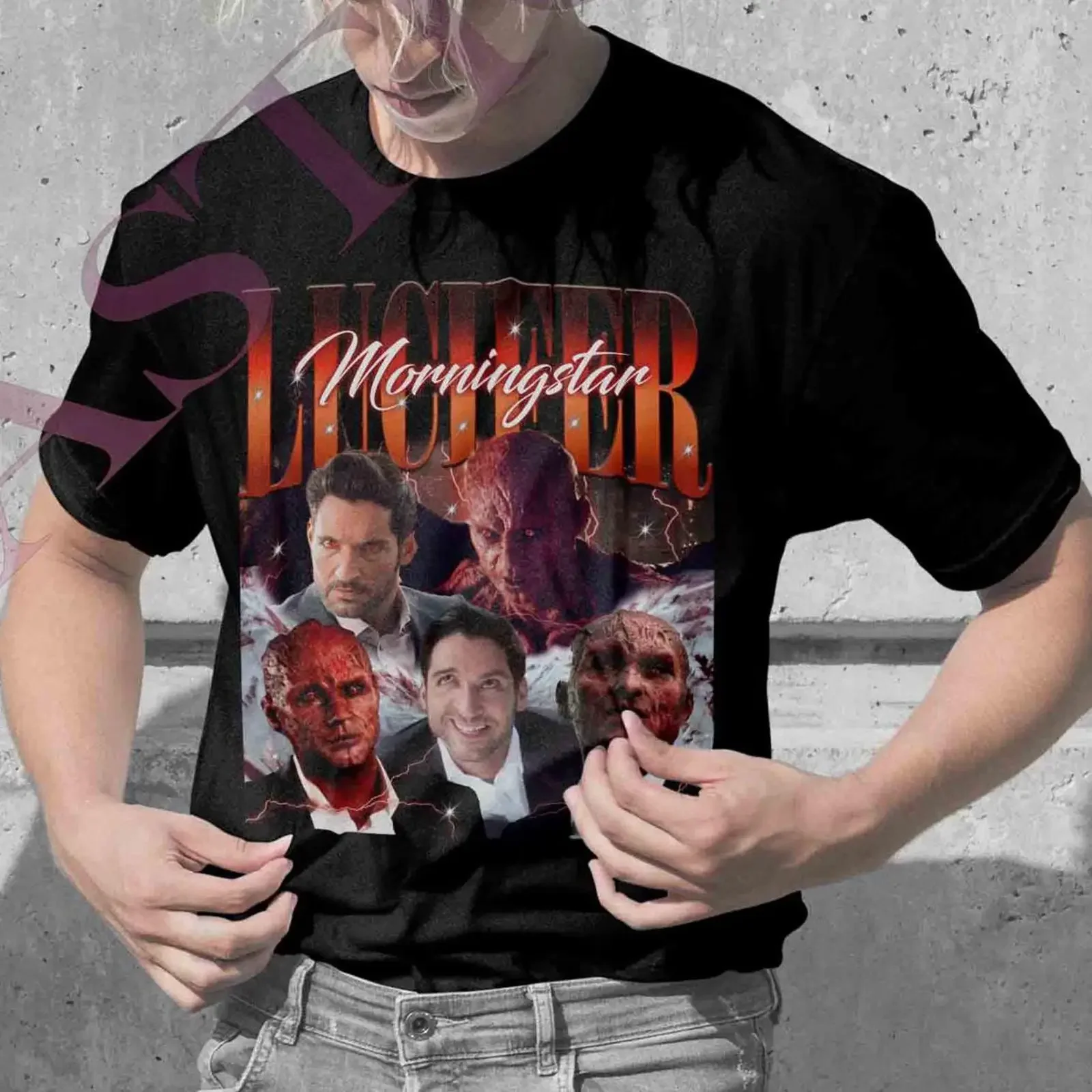 LUCIFER MORNINGSTAR T Shirt Tom Ellis King of Hell SweaT vintage Washed designer clothes Stretched Unisex homme graphic fashion