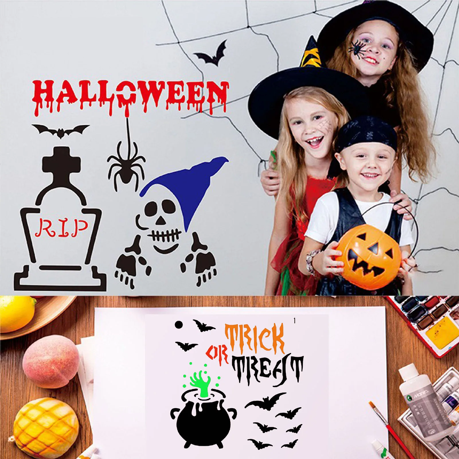 Halloween Theme Hollow Painting Silhouette Stencils Art Templates Art Graffiti Stencils for Crafts Wall Canvas Fabric Paper DIY