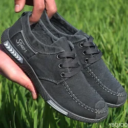 2023 Men Casual Shoes Platform Canvas Shoes Breathable Sneakers Spring Autumn Classic Lace Up Male Footwear Plus Size