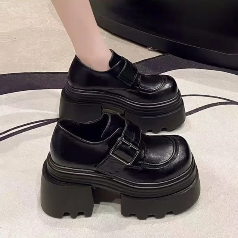 

2025 Spring New 10cm Height Increasing Women Shoes British Style Thick Sole Loafers High Heel Versatile Slimming Single Shoe