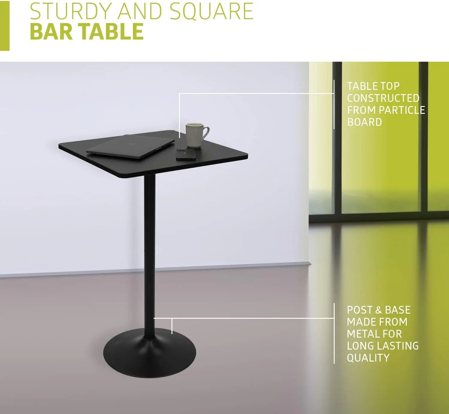 Meja Pub Pear-4Dsq, HITAM