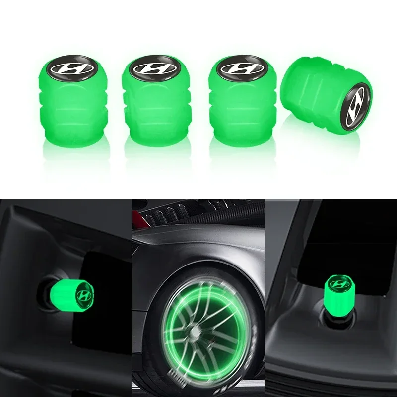 4 قطعة غطاء جذع صمام الإطارات متوهجة محور عجلات غطاء لشركة هيونداي سانتا في سوناتا سولاريس أزيرا I30 Ix25 توكسون IX35 اكسسوارات السيارات #1