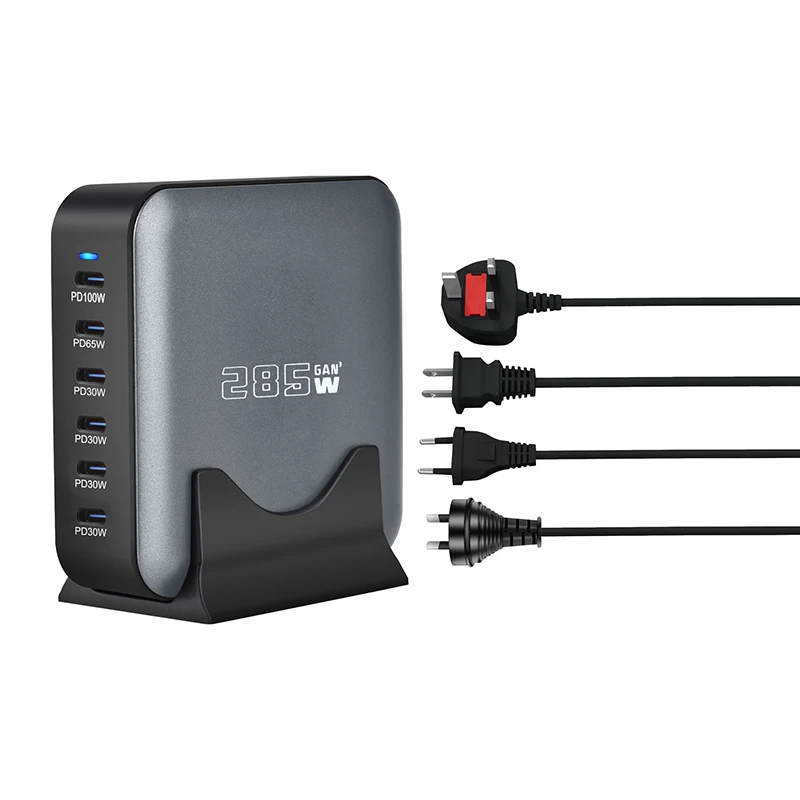 

6-Ports 285W Type-C GaN Phone Charger For IPhone For Samsung Huawei Xiaomi PD USB-C Desktop Tablet Phone Power Station Laptop
