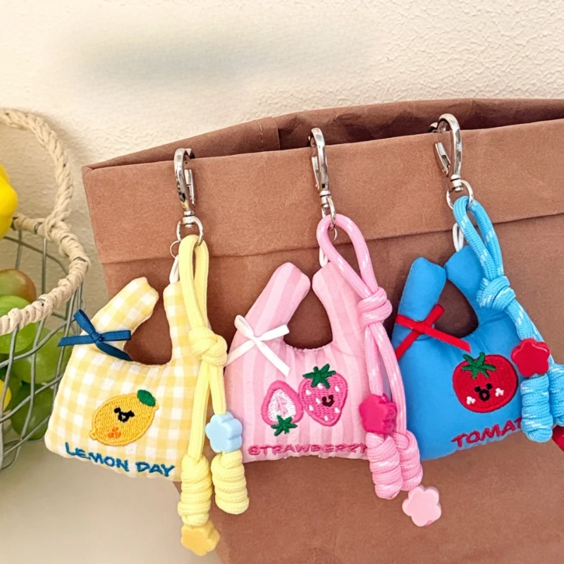 Cute Plush Fruit Key Ring Charm Kawaii Earphone Case Pendant  Decor Adorable Keychain Accessory for Girls Soft Hanging Ornament