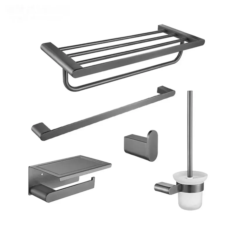 Grey Wall Mounted Bathroom Accessories Set Modern Pop Gun Style Bath Collection Hardware Kit for Shower Room Decor Modern