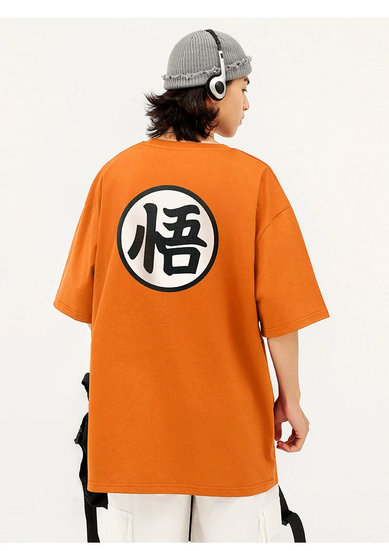 Camiseta de manga corta naranja con personaje de Dragon Ball Goku Wu, ropa universitaria de algodón puro para hombre, ropa para padres e hijos, verano