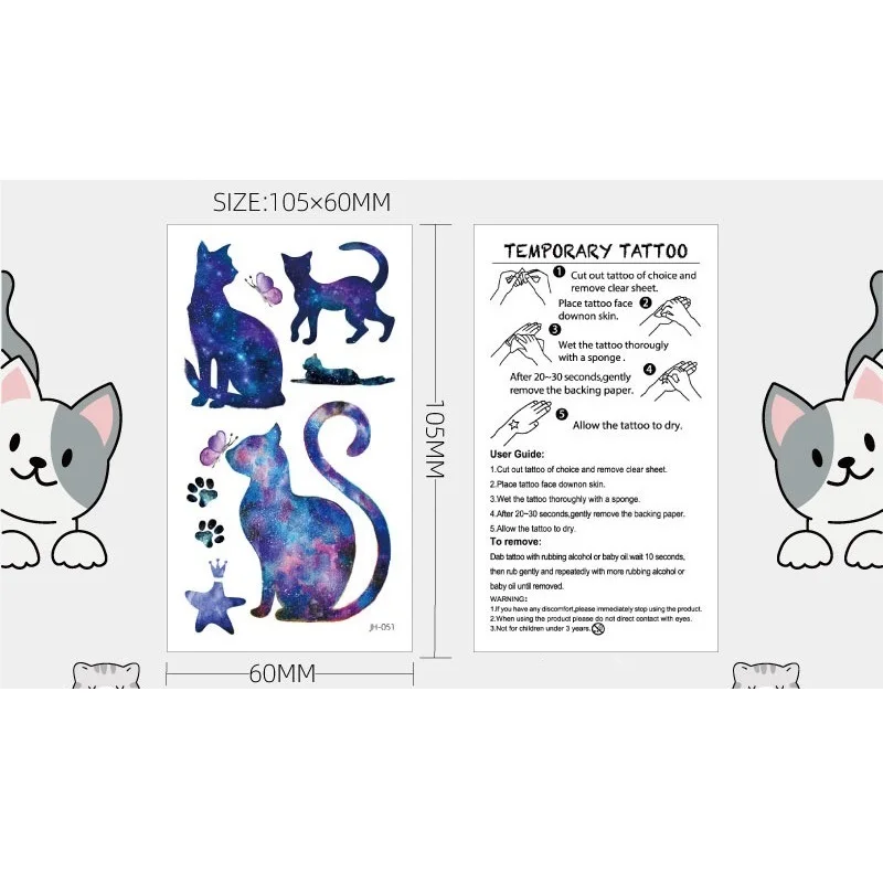 12pcs/set Cartoon Cats Temporary Tattoo Kids Children Cute Pets Body Sticker Disposable Animal tatouage temporaire Gift For Kids