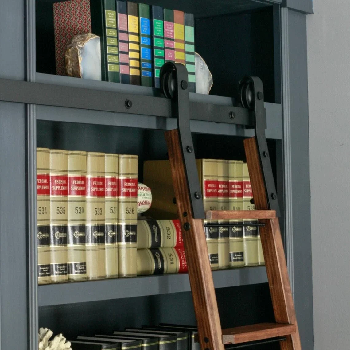 4FT-16FT Rolling Rustic Black Steel Sliding Library Office Ladder Hardware Track