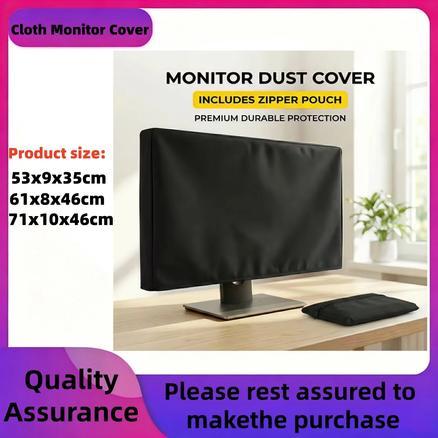 Capa Protetora para Monitor de Computador, Compatível com Telas LCD Curvas de 24 a 32 Polegadas e Monitores All-in-One, Cobertura Total Preta