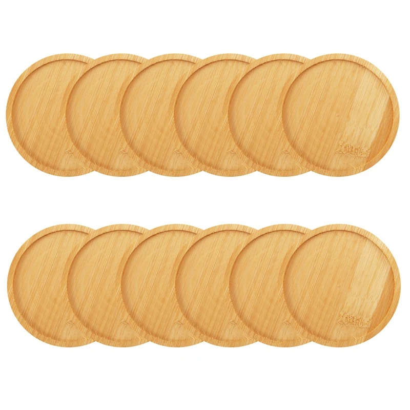 

ABUL-Bamboo Plant Saucer 3.3 Inch Succulent Pot Tray Flower Plant Holder, Round Drainage Tray 12 Pack