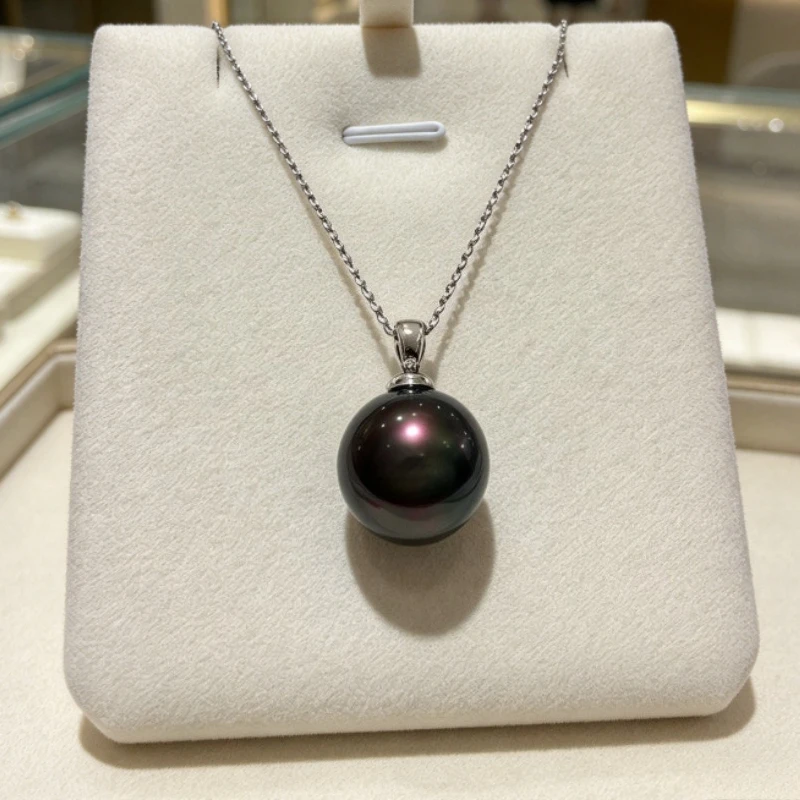 Charming Black Red Pearl Pendant, 16-17mm Natural Round Pearl, 925 Sterling Silver, Single Bead Necklace