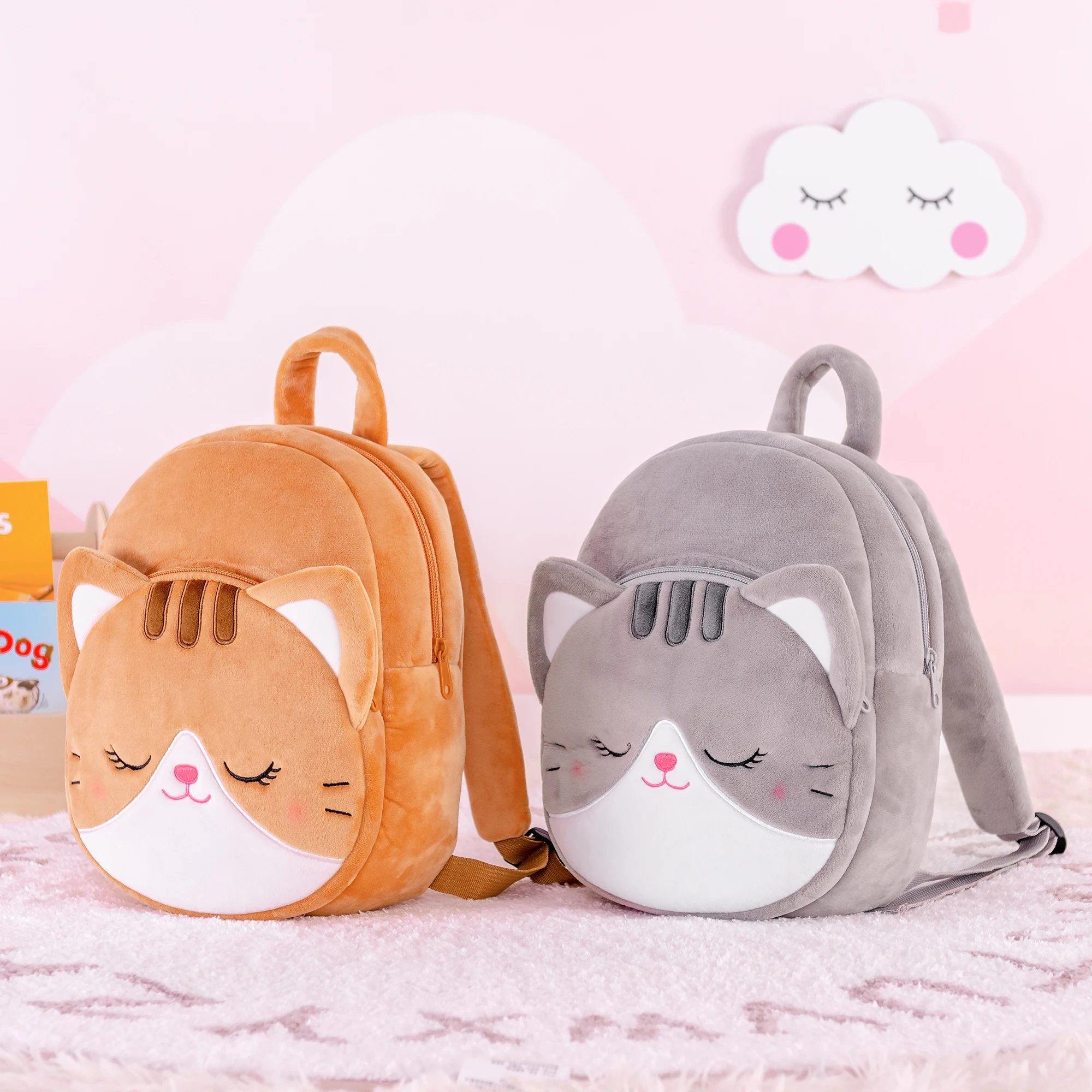 Zaino per bambini Zaino in peluche Borsa per bambine Borsa per gatti Animali Zaini per bambini per ragazze Borsa in peluche per gattino Grigio Età 3+