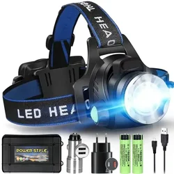 Linterna frontal LED Heinast, linterna frontal T6 con Zoom Variable superbrillante, linterna frontal impermeable de 3 modos con batería recargable 18650