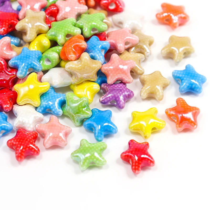 Cerâmica Starfish Beads para Fazer Jóias, Mini Pulseira, Colorido Sea Star Spacer, Porcelana Beads, Artesanato Acessórios, 15PCs