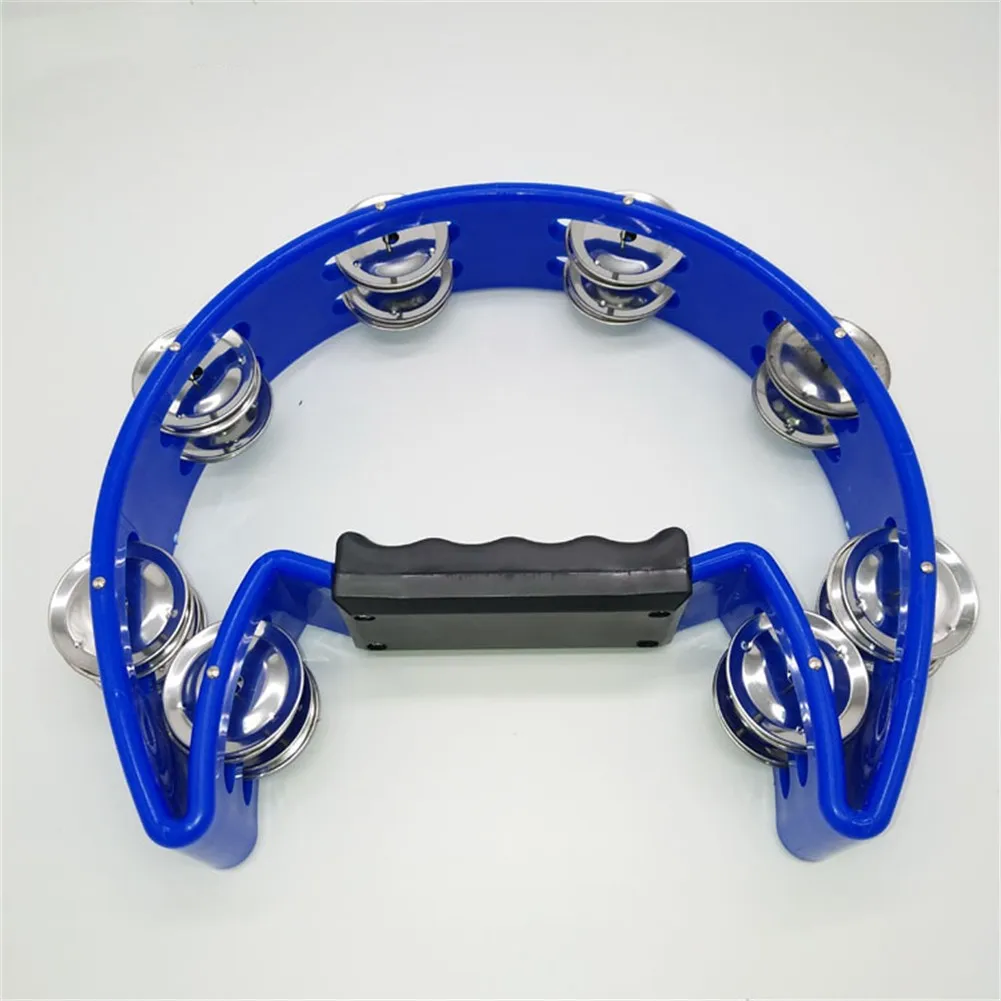 Blue Tambourine Green Yellow Handle Play Single 32 Jingles Grip Half Moon Percussion Tambourine 1pc Brand New Bright Sound