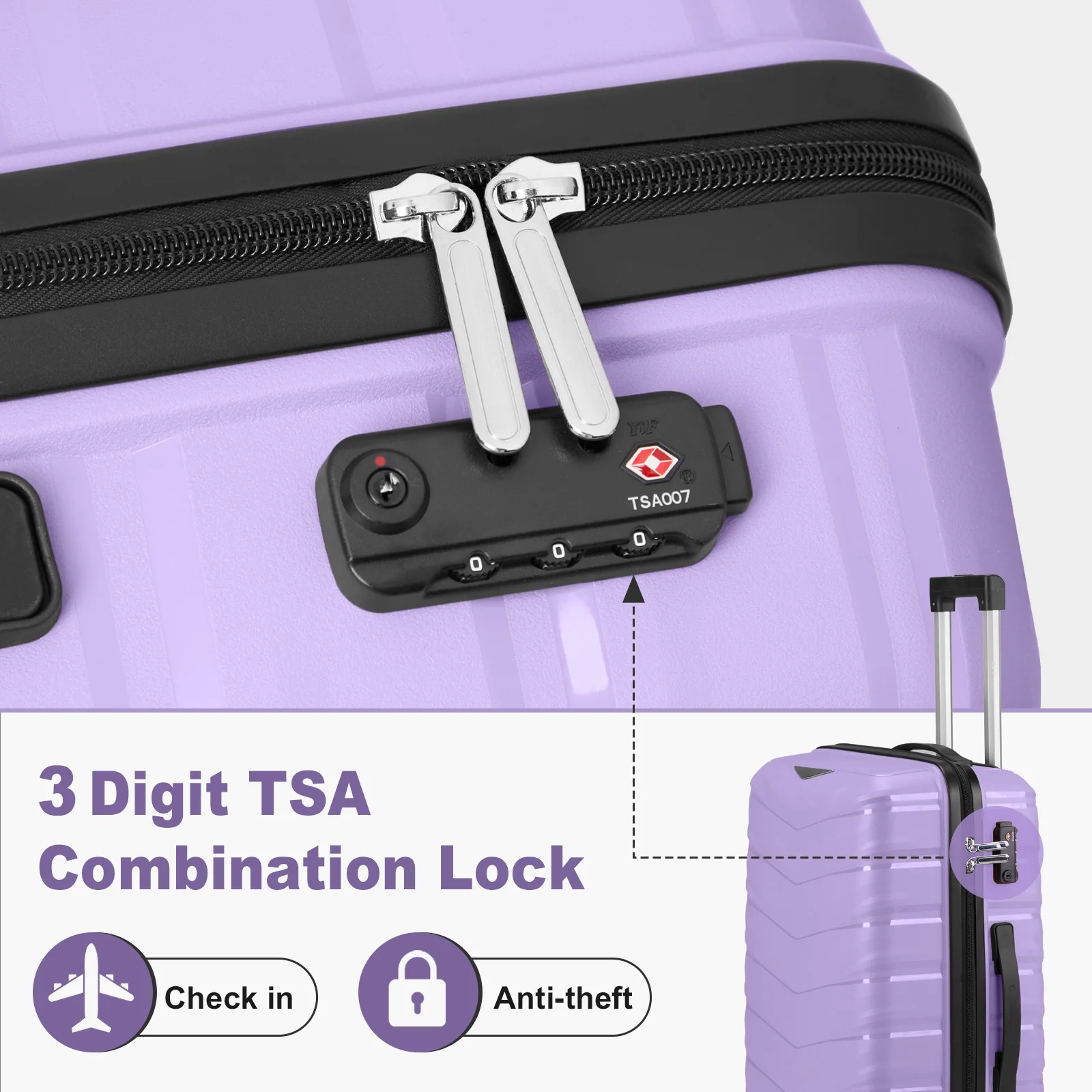 FCH-V-Shaped Tiras Trolley Case, 3-em 1 PP Trolley Case, 20in 24in, 28in, cor da moda, roxo Taro (Padrão grão)